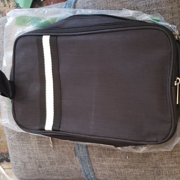 FITDON Large Waterproof Toiletry Bag for Men Black with White Stripe - Picture 4 of 10